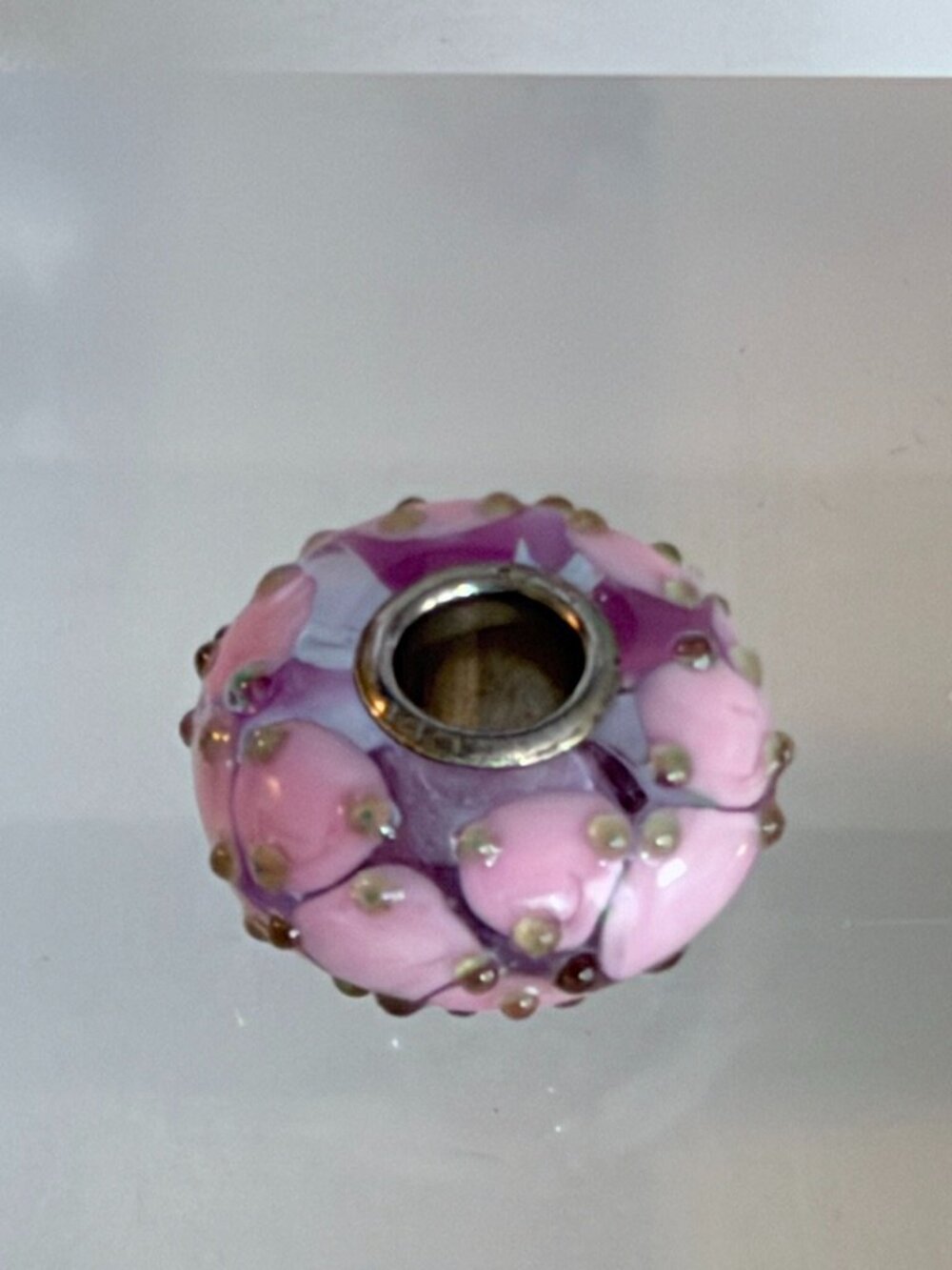 Trollbeads Clear Glass with Pink Floral and Raised Dot Accents Bead